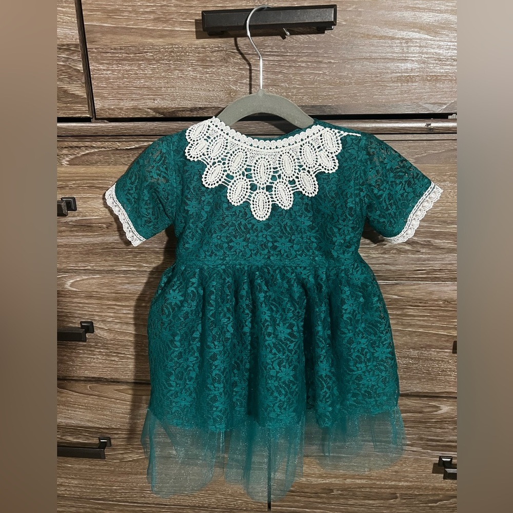 Green Lace Dress with White Collar